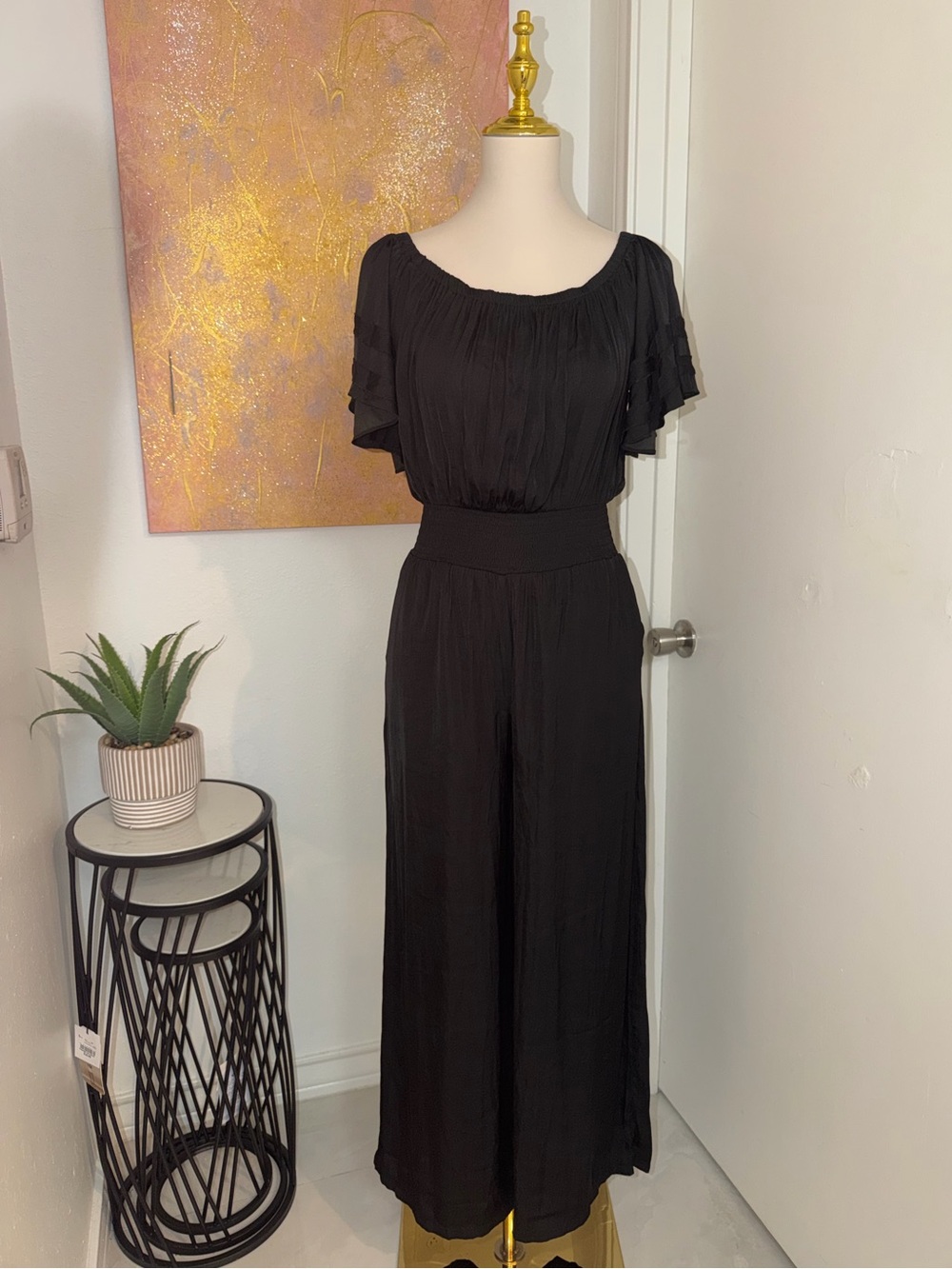 Black Off the Shoulder Wide-Leg Jumpsuit
